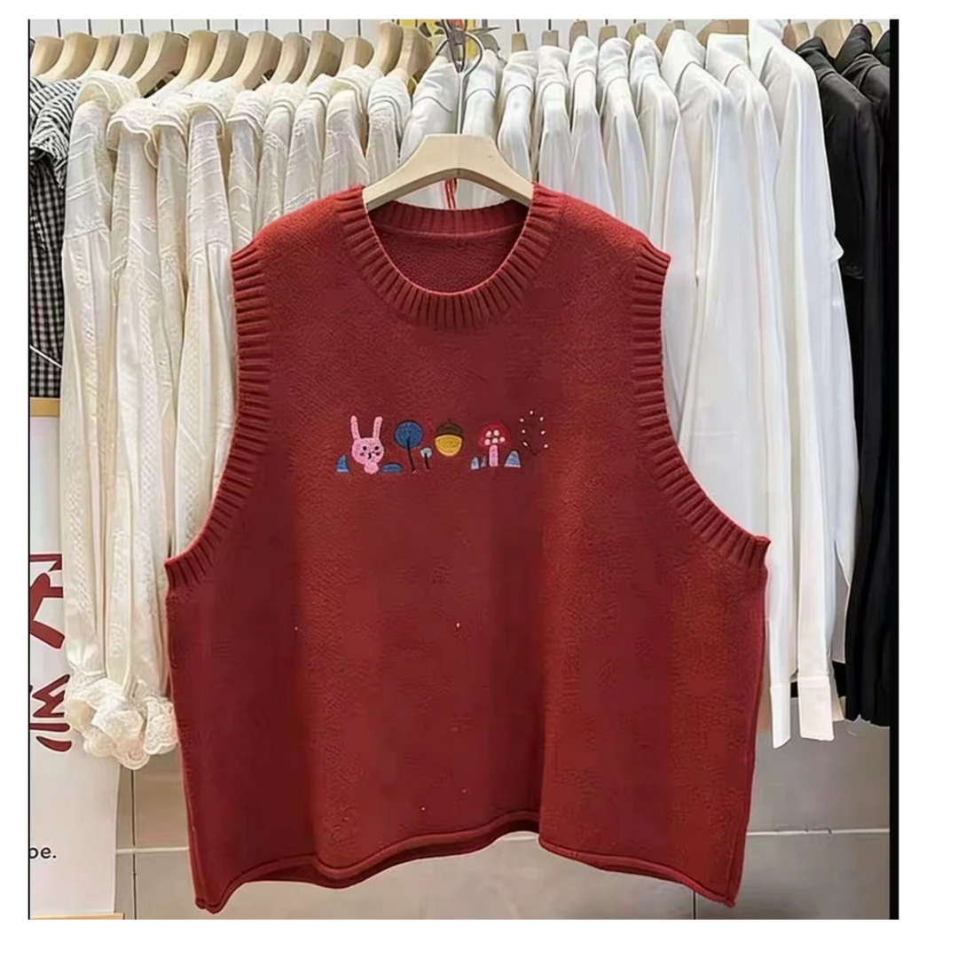 【蘑菇坚果】刺绣图案宽松叠穿无袖毛衣马甲