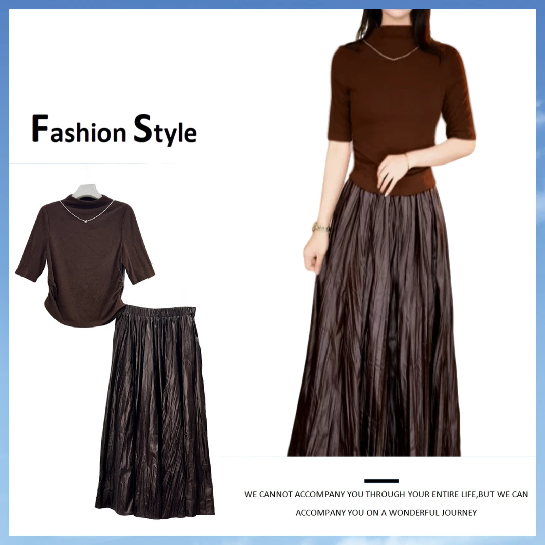 T202长裙时尚套装百褶裙高腰显瘦气质修身