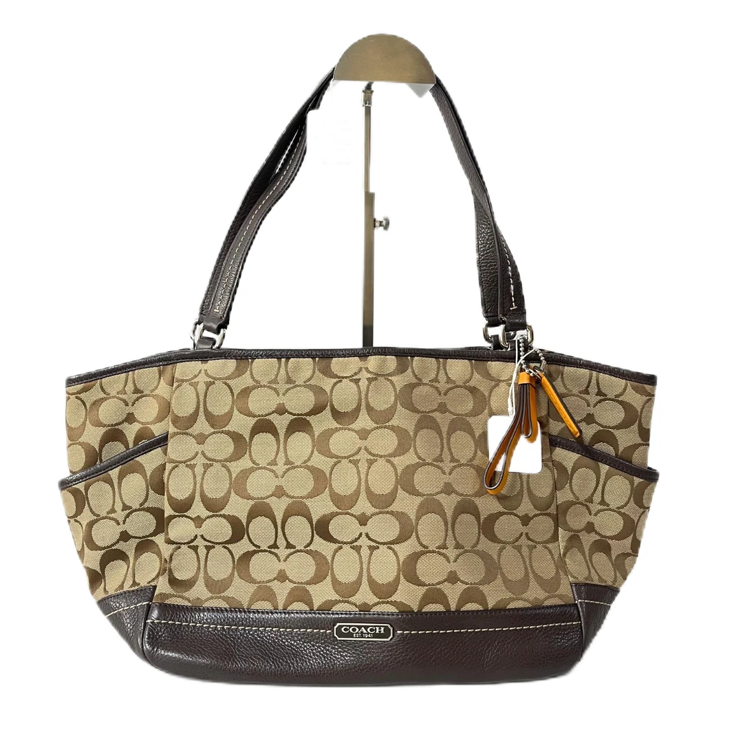 95新 COACH/蔻驰 经典老花帆布拼皮单肩手提包 MM-80121