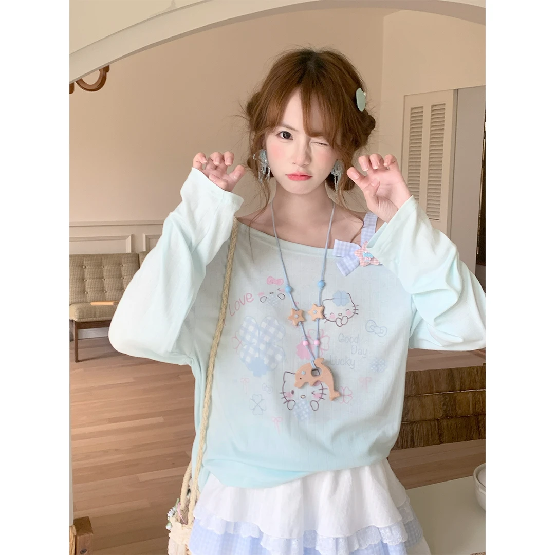 甜喵薄荷 sinsingirl  猫咪印花长袖防晒上衣 浅蓝色系