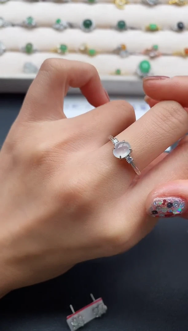 银S925镶嵌戒指翡翠66666666+5