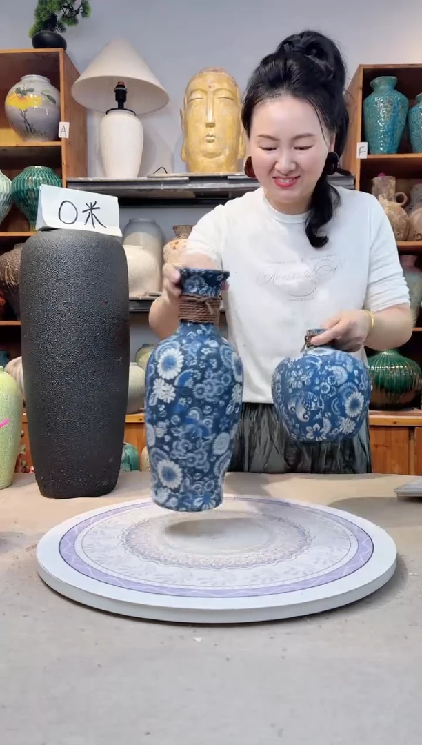 瓶陶瓷花瓶 无花  福利 不能装水 青花麻绳 中号