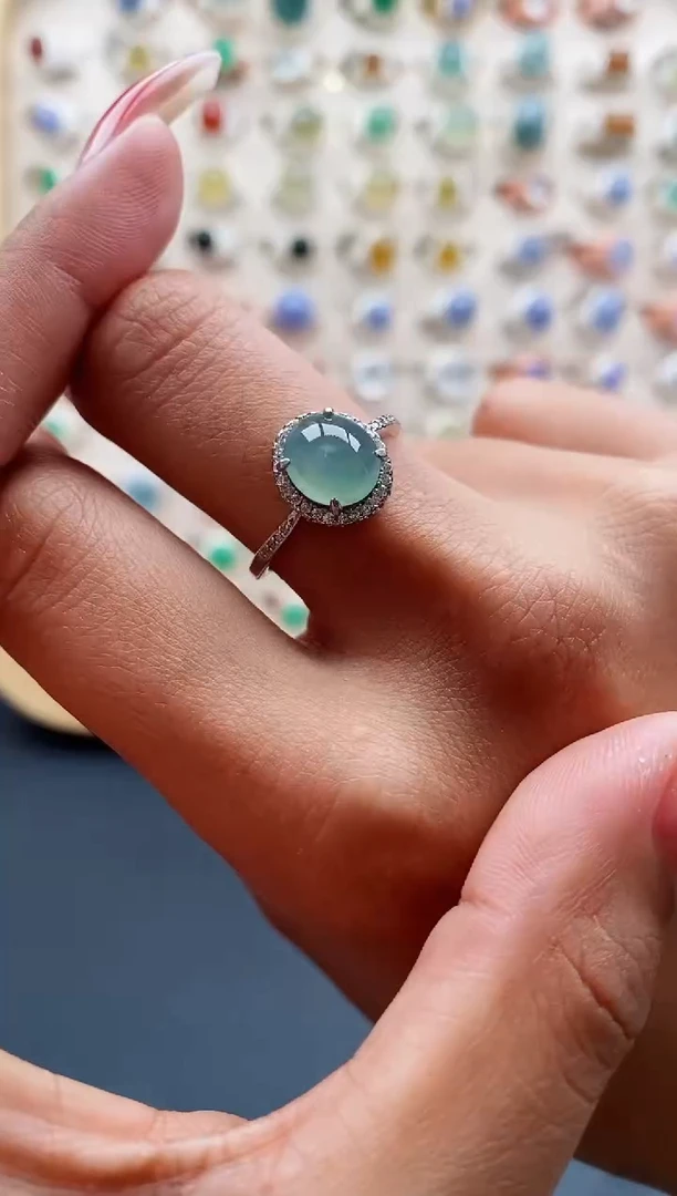 【闪购商品】翡翠戒指银S925镶嵌缅甸天然A货翡翠111 8+4