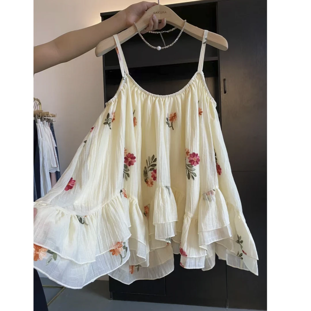 2025夏季新款法式甜美不规则减龄百搭无袖吊带衫背心衬衣通勤薄款