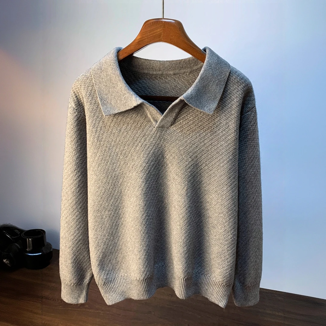 NYIG品牌冬季潮流新款大领口翻领针织衫纯色休闲百搭男卫衣