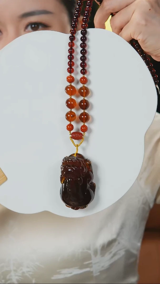 植物珀项链未镶嵌灵草珀貔貅