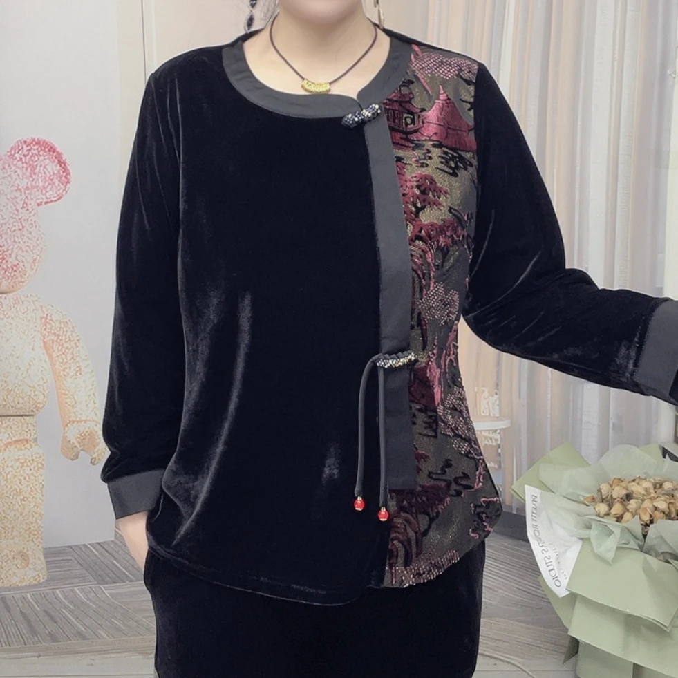 8682款高端云锦拼接新中式宽松版妈妈装