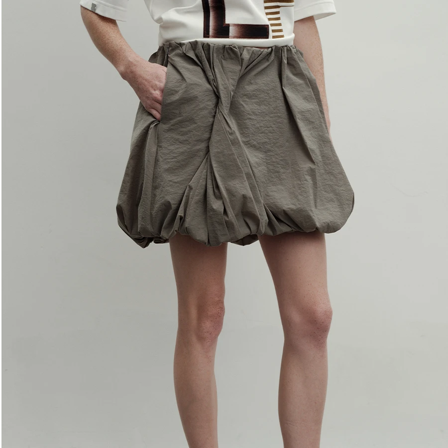 CELECT买手店 夹生 HALF MADE 25春夏新鼠尾草灰色松紧扭扭短裙