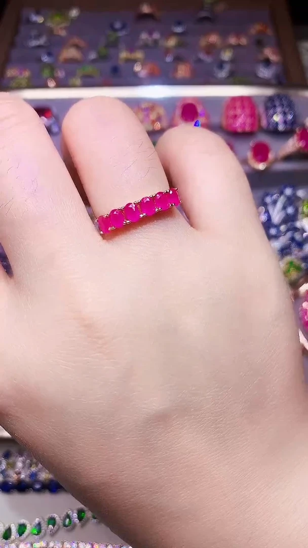 银S925镶嵌戒指红宝石...