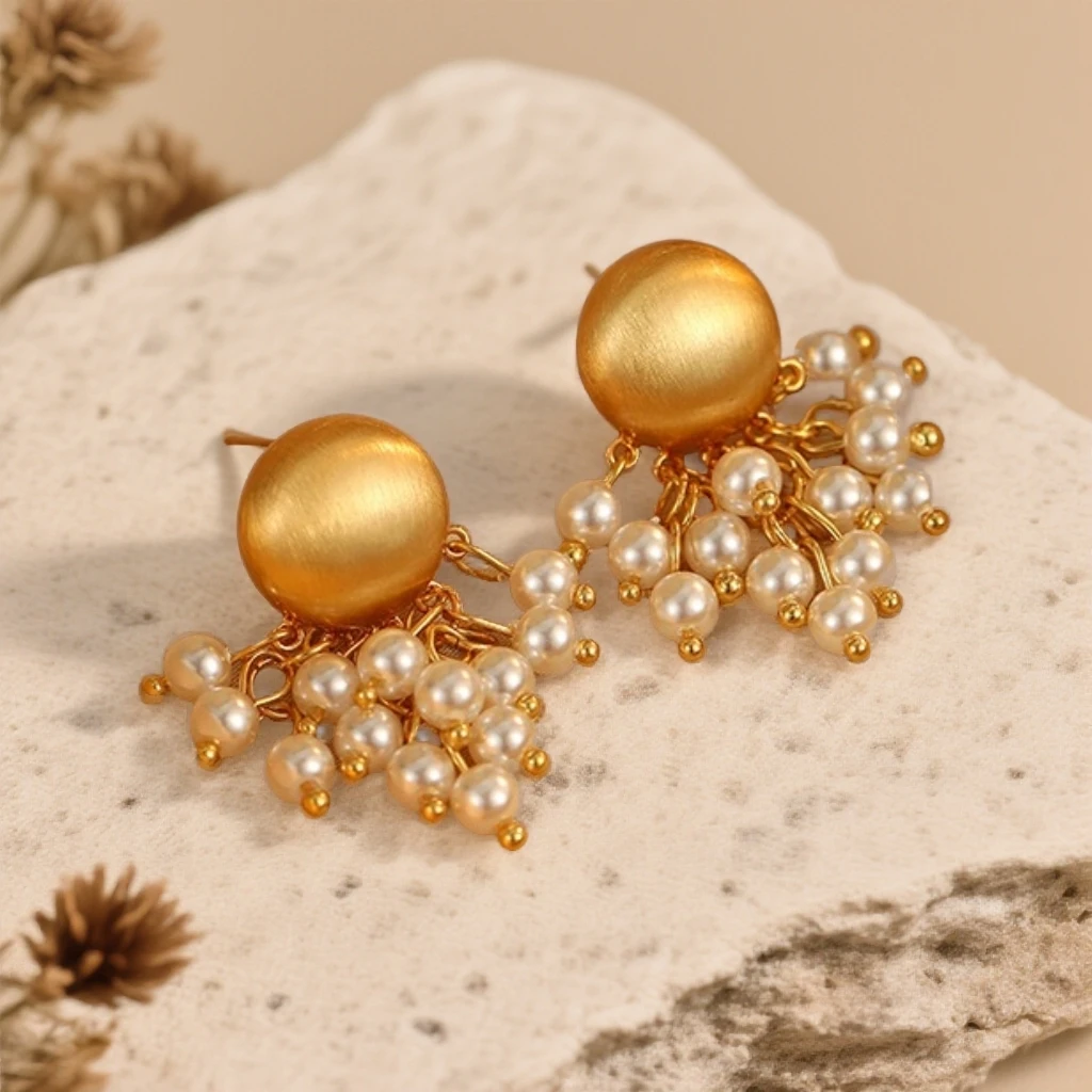 铜合金耳饰 法式复古仿珍珠流苏耳环拉丝小众百搭气质