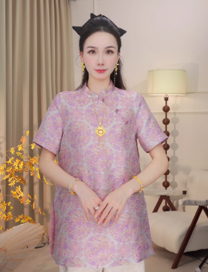 【花团锦簇】新中式国风显瘦小衫夏季奥黛款2025B8549—婷婷杭锦仓
