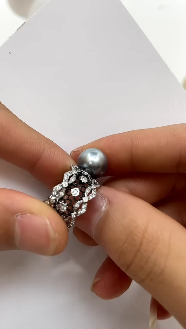 银S925镶嵌戒指海水珍珠10.7