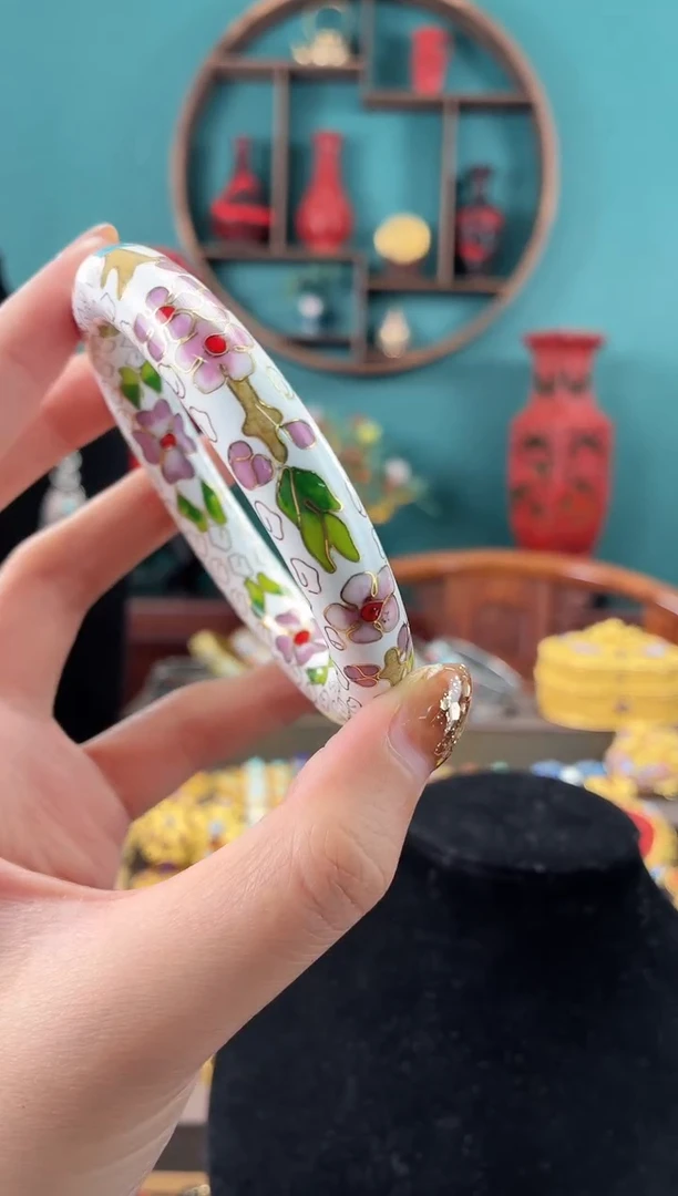 非遗手工景泰蓝镯子白色