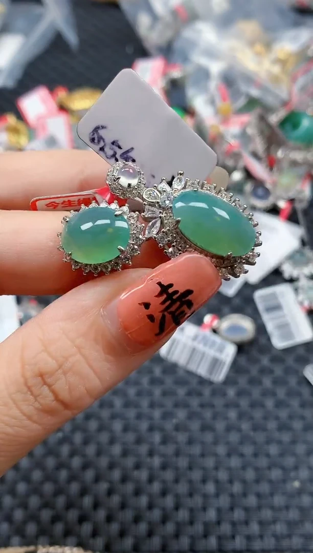银S925镶嵌戒指翡翠天然A货缅甸翡翠