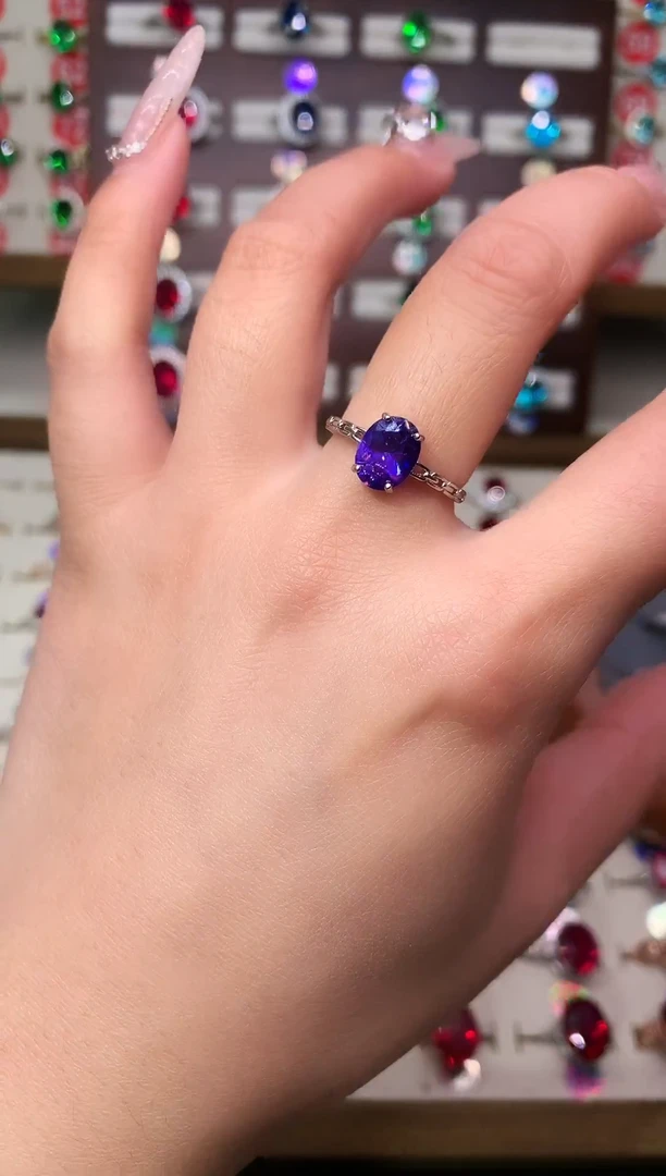 银S925镶嵌戒指紫色碧玺5*7 银托