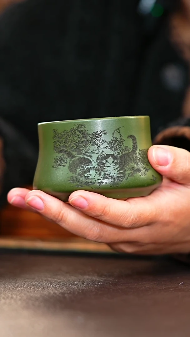 茶杯紫砂绿泥耄耋杯