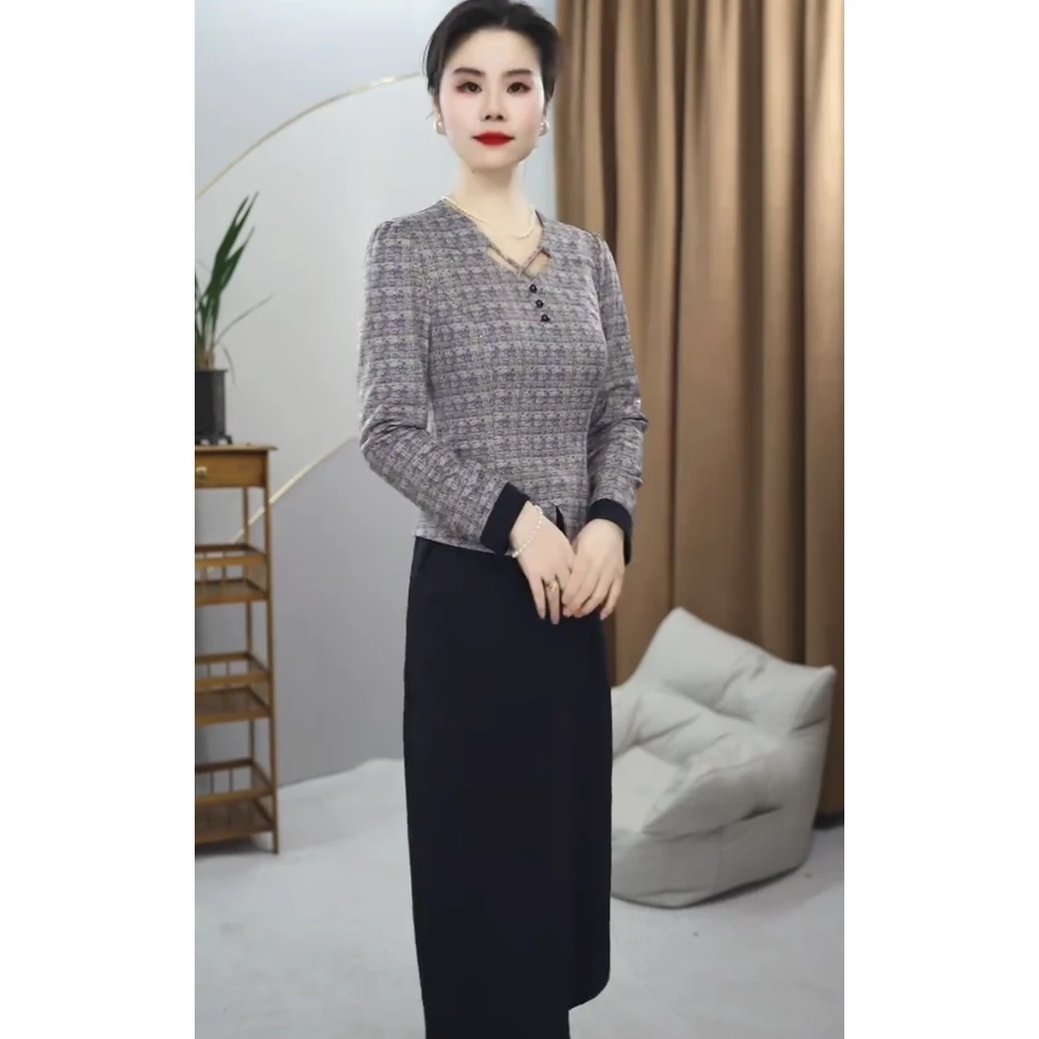 2817春季新款妈妈洋气时尚减龄修身遮肉连衣裙