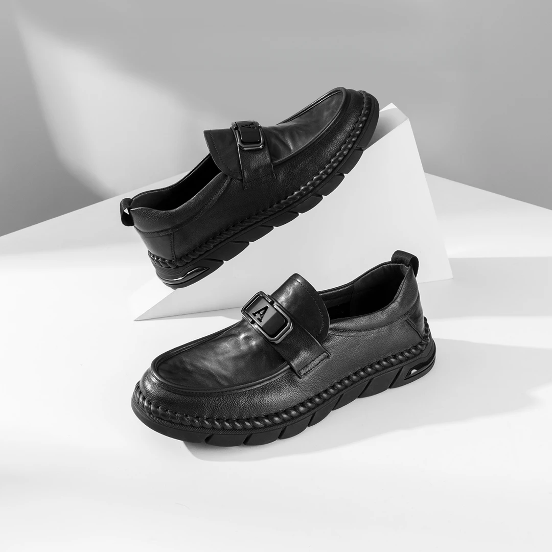 AOKANG奥康春夏季新款商务休闲真皮舒适软底耐磨乐福鞋豆豆鞋