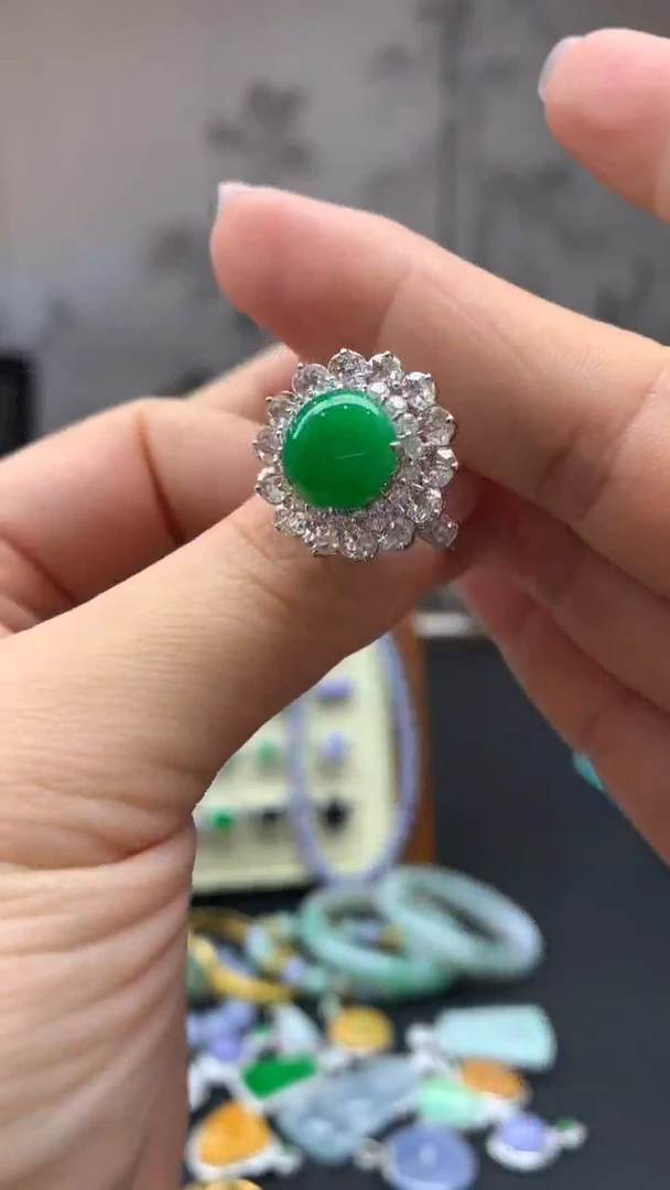 【闪购商品】翡翠戒指18K金镶嵌5-天然翡翠