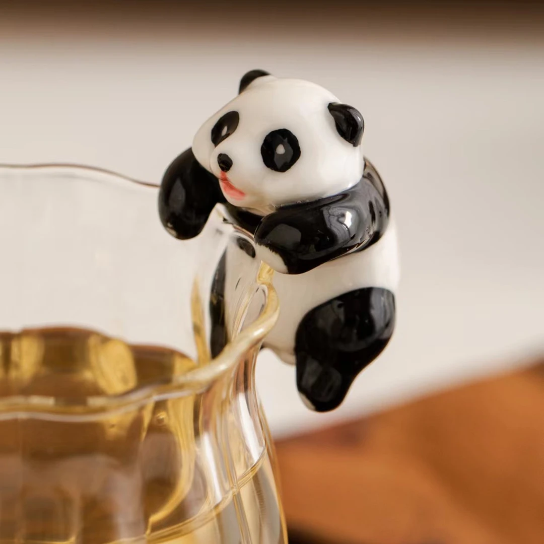 雅澜/熊猫茶宠陶瓷盖碗茶杯挂饰摆件盖置家用茶桌装饰茶道零配件