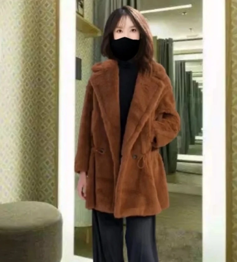 99新 MaxMara JW0307 深棕色泰迪羊驼毛翻领双排扣大衣外套 M码