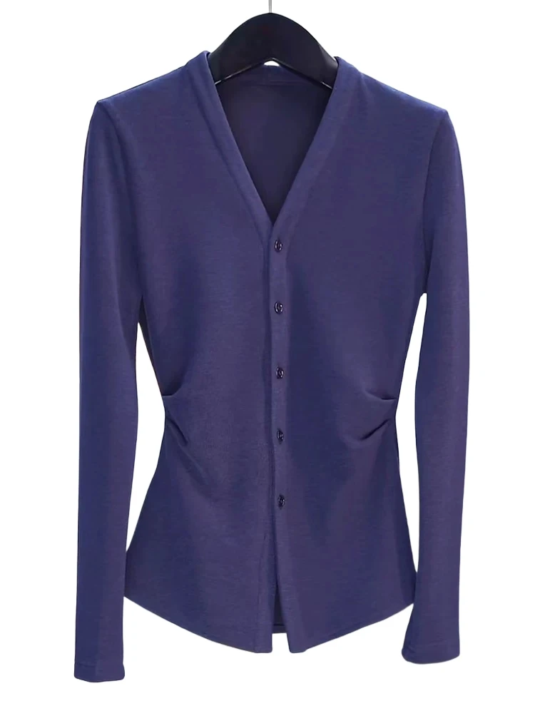 早秋新款微弹V领收腰T恤上衣 C6039