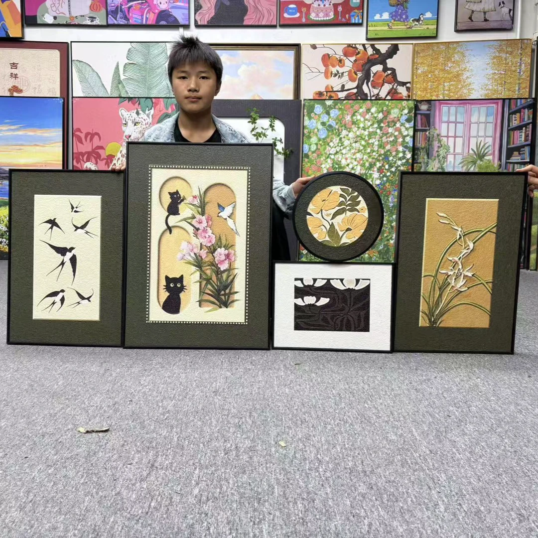 风猫咪装饰画复古客厅背景墙挂画小众艺术组合壁画500