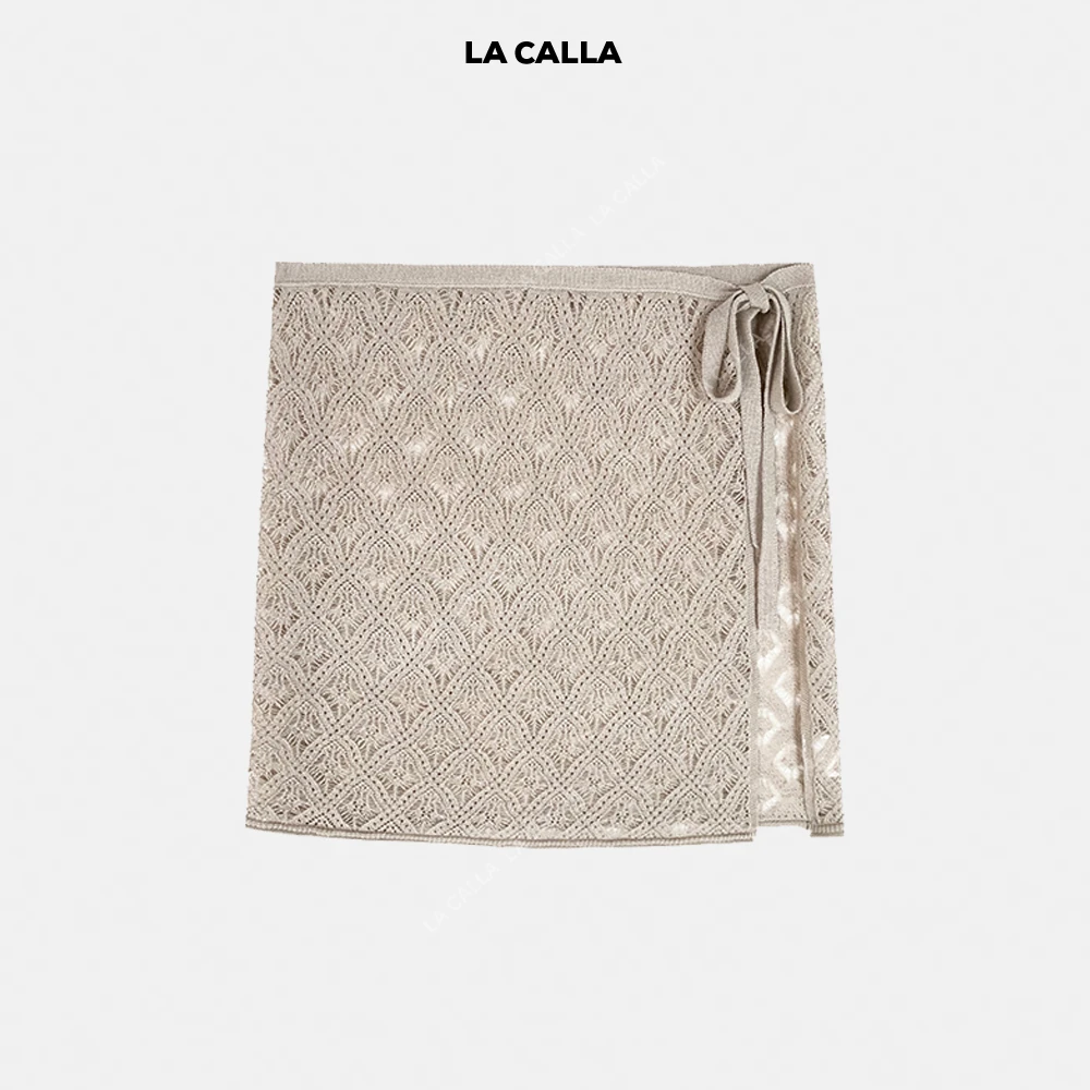 LA CALLA屁帘黑色白色亚麻细腰修饰百搭系带裙OY51