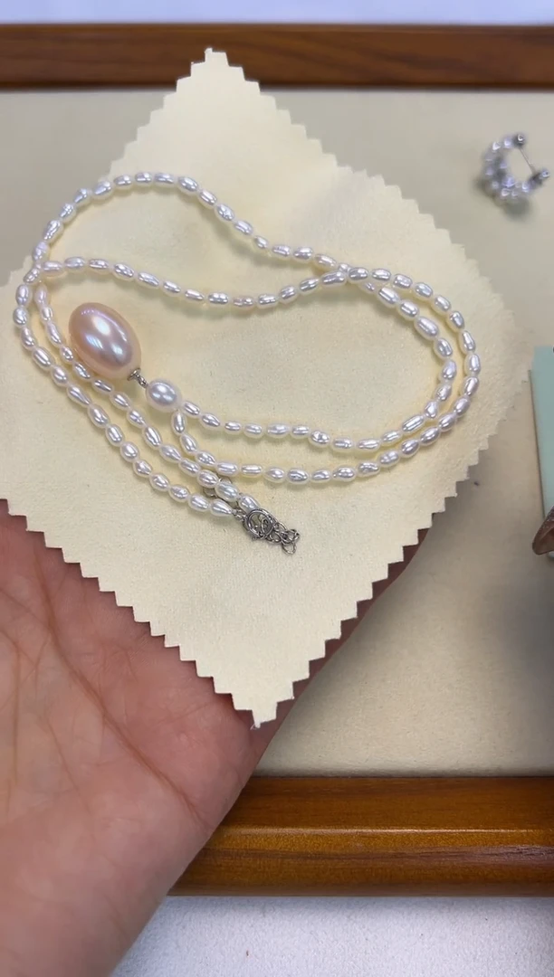 颈饰银S925镶嵌淡水珍珠白珠设计链