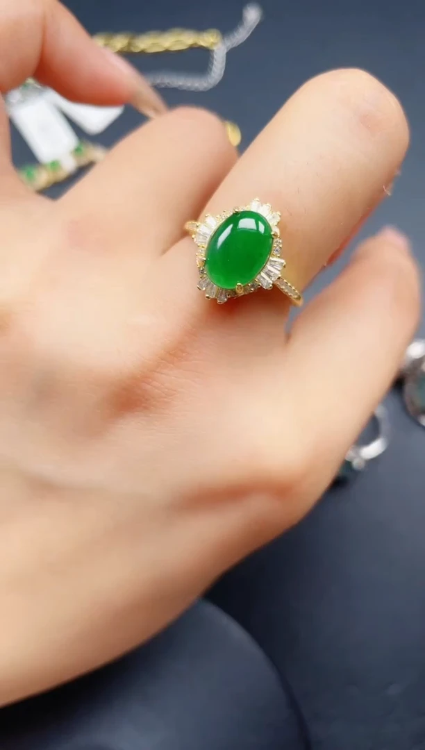 翡翠戒指银S925镶嵌43242