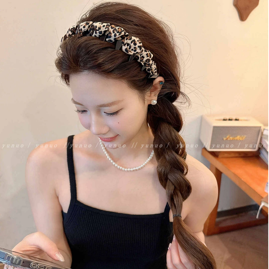 豹纹布艺缠绕带齿发卡发箍女2025新款洗脸压发防滑头箍高颅顶发饰