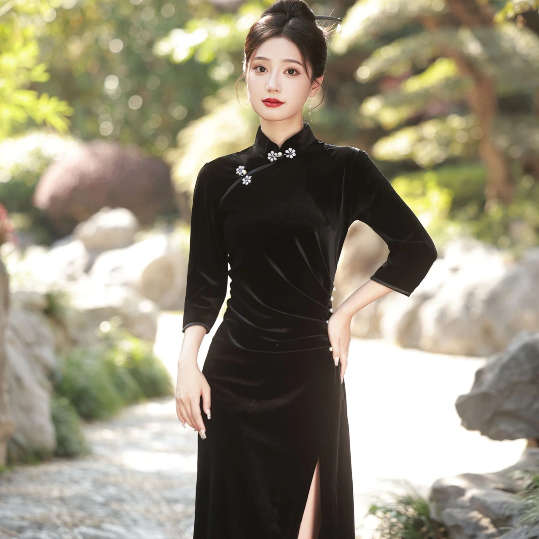 恬子梦 T689 春秋新款 高冷 裙长115 七分袖旗袍