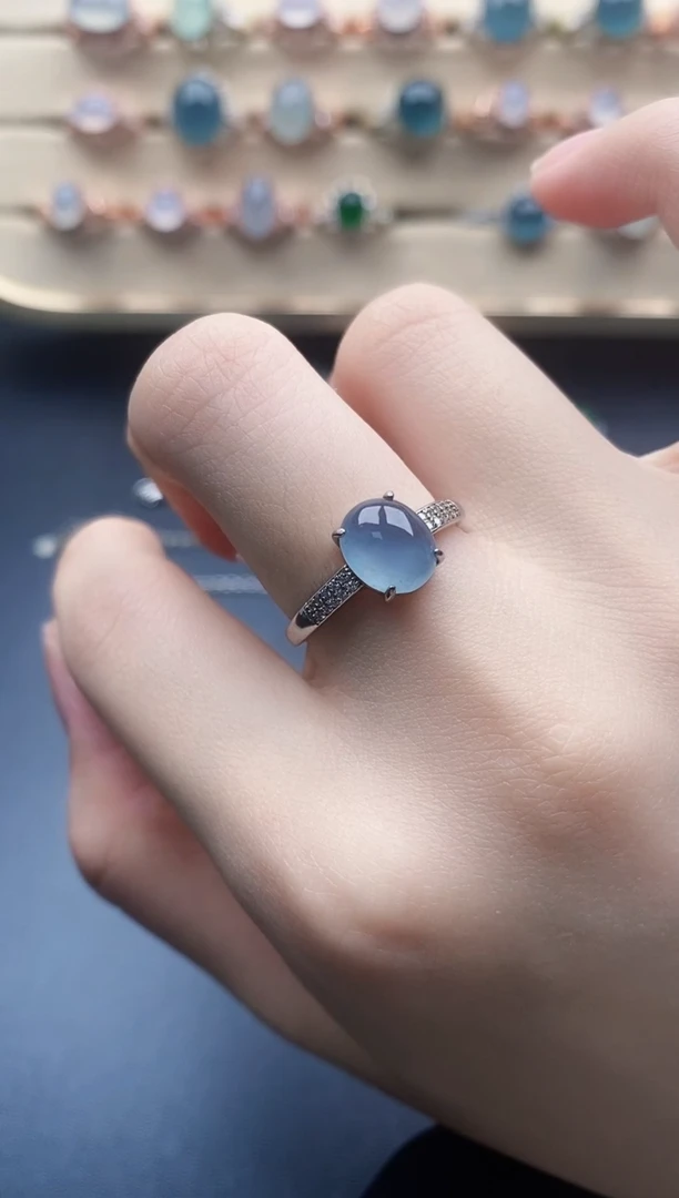 翡翠戒指银S925镶嵌一物一证一礼盒