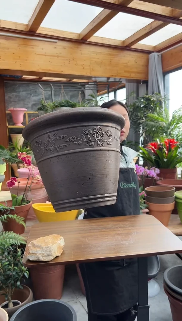 30*24.5/MC30/巧克力色/浮雕花盆外贸尾单