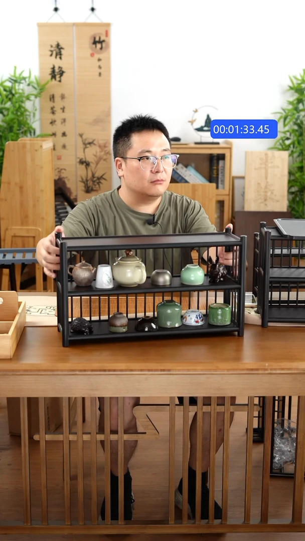 竹纯楠竹三层围栏50茶杯架