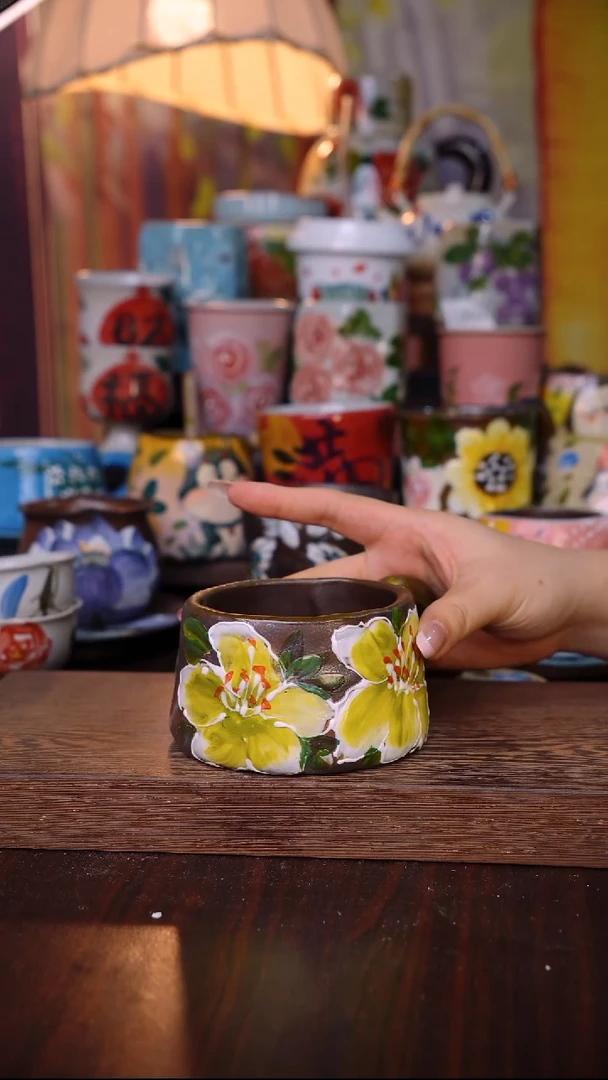 杯子陶泥垚手作 景德镇手工手绘陶瓷器物