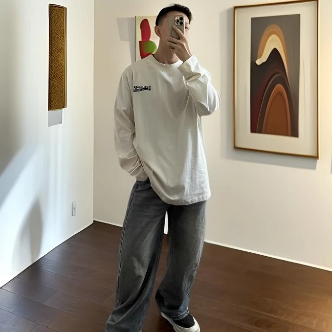 超帅巴子海浪刺绣长袖重磅纯棉男女同款高街百搭2367