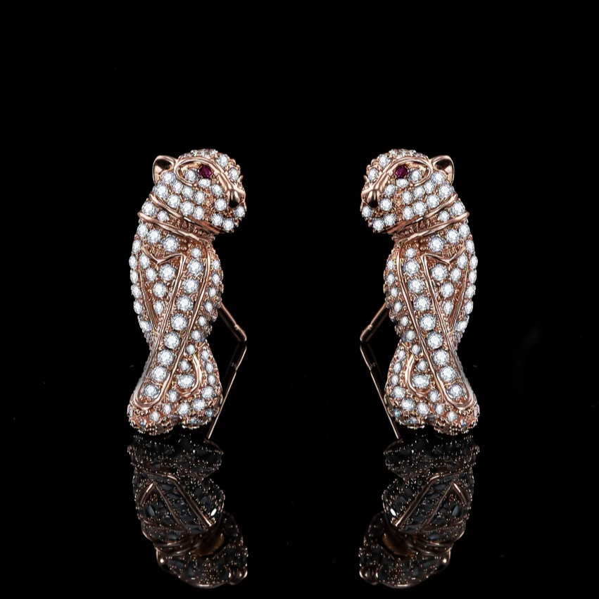 铜合金耳饰 ——木木(BL45）满镶玫瑰金色豹子耳环