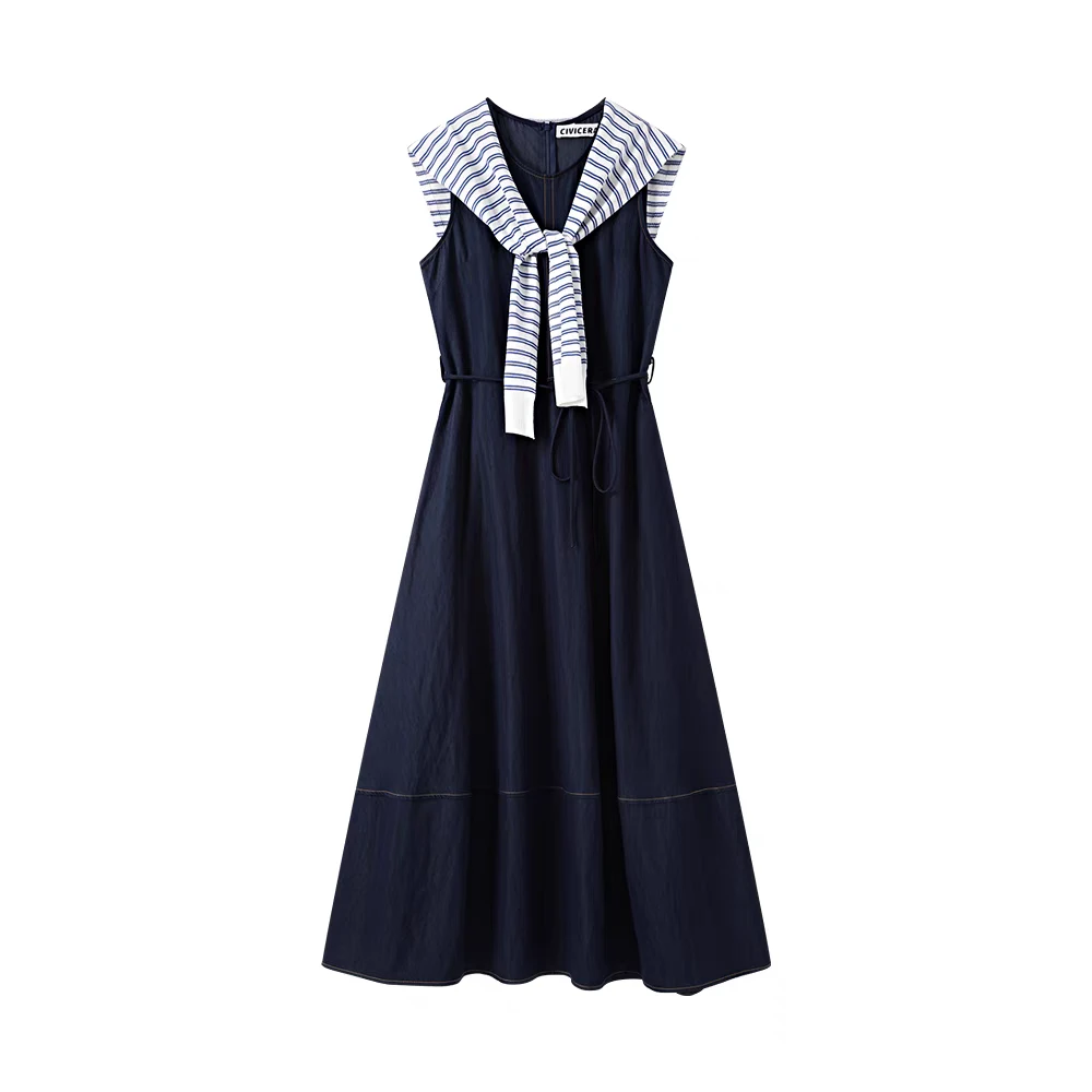 Miss Huo 披肩连衣裙 藏蓝色 A 2301