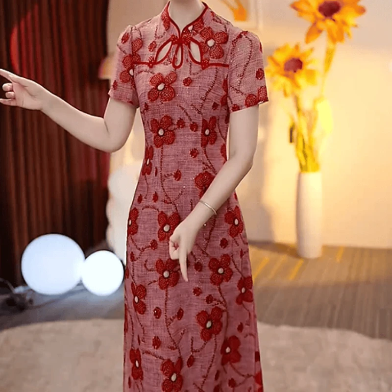 876【连衣裙】2025夏季新款时尚优雅高端轻奢洋气修身印花连衣裙