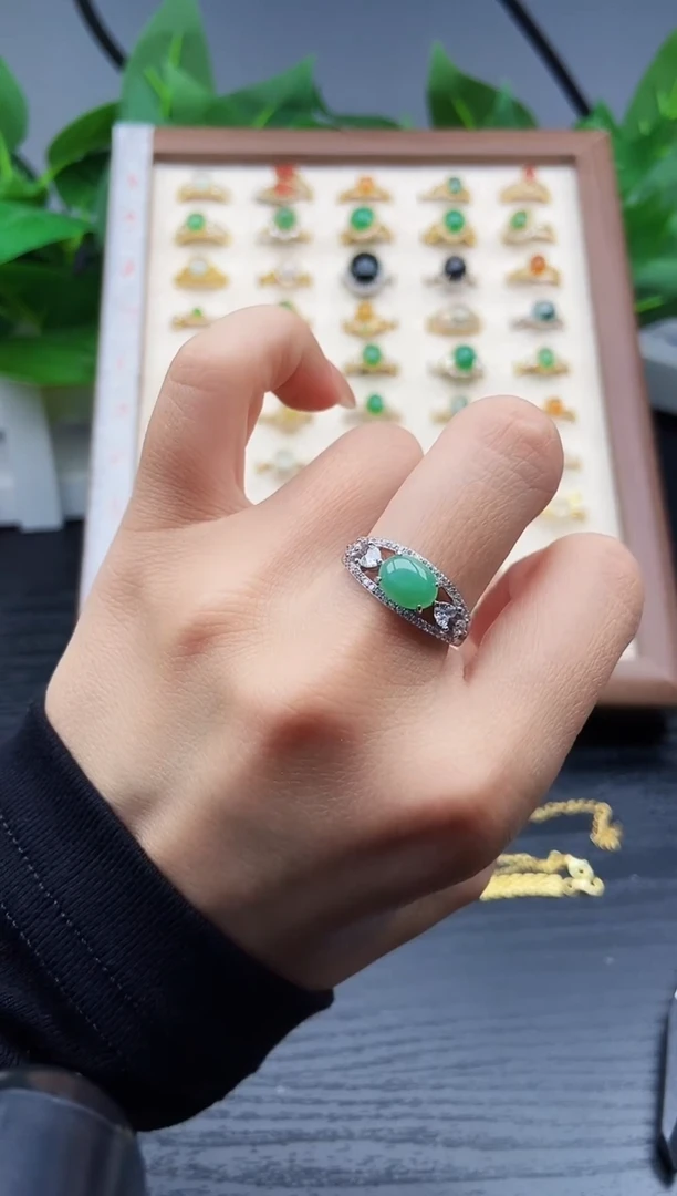 银S925镶嵌戒指翡翠12