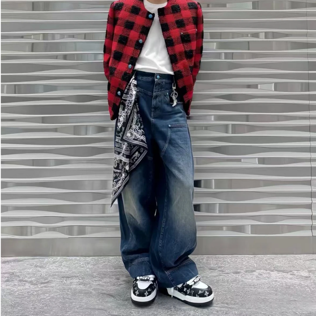 美式绿松系列复古水洗蓝立体裁剪直筒宽松休闲工装伐木牛仔裤潮牌