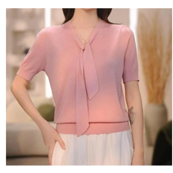 【夏季严选402】 2025夏季时尚飘带亮丝气质针织衫新款女百搭