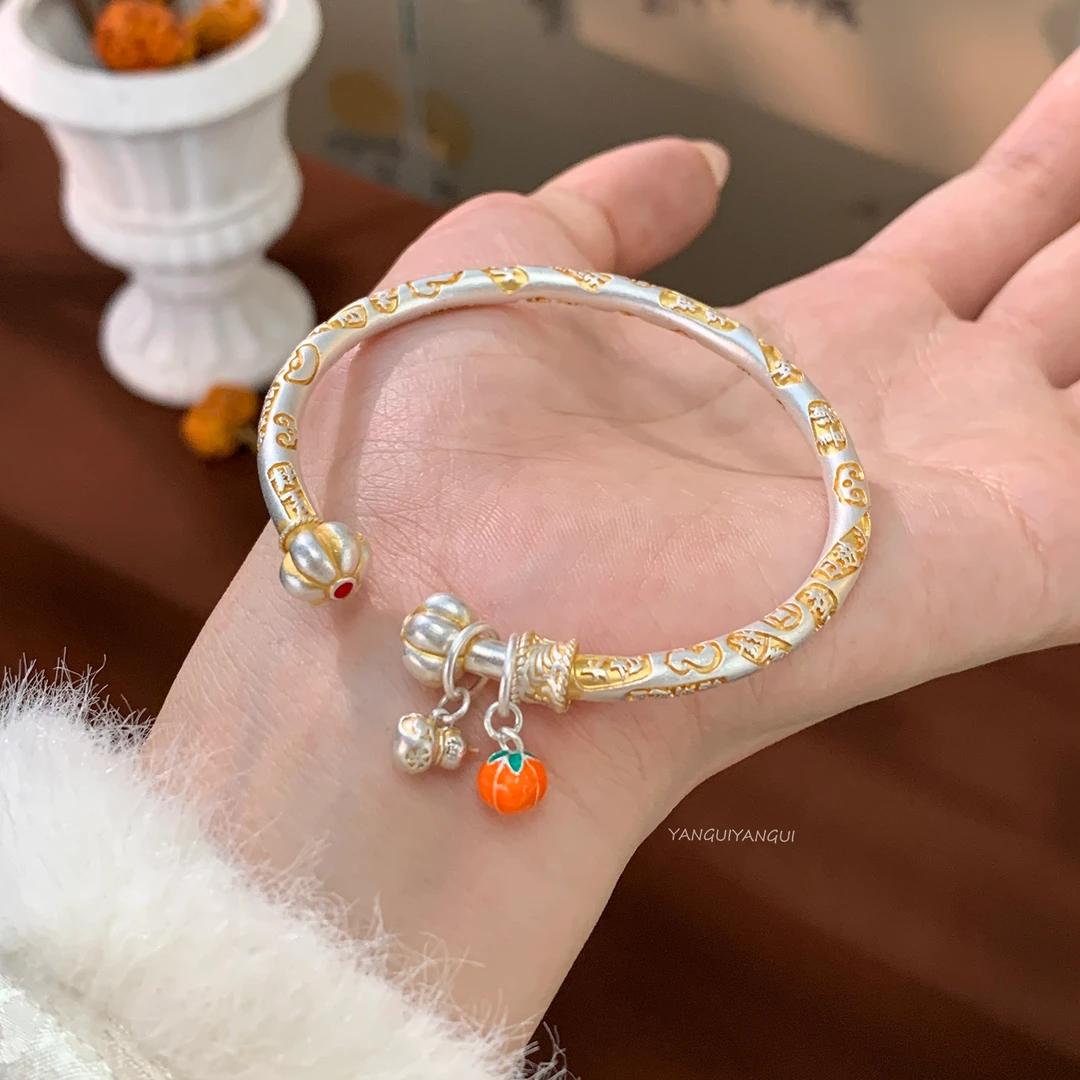 足银珐琅手镯 燕归“柿柿如玉”足银999.9手工柿子吉言葫芦手镯
