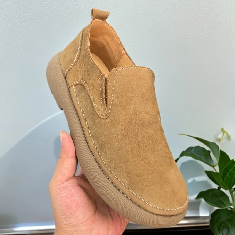 夏季复古真皮一脚蹬休闲乐福鞋手工缝制豆豆鞋懒人鞋低帮鞋子韩版