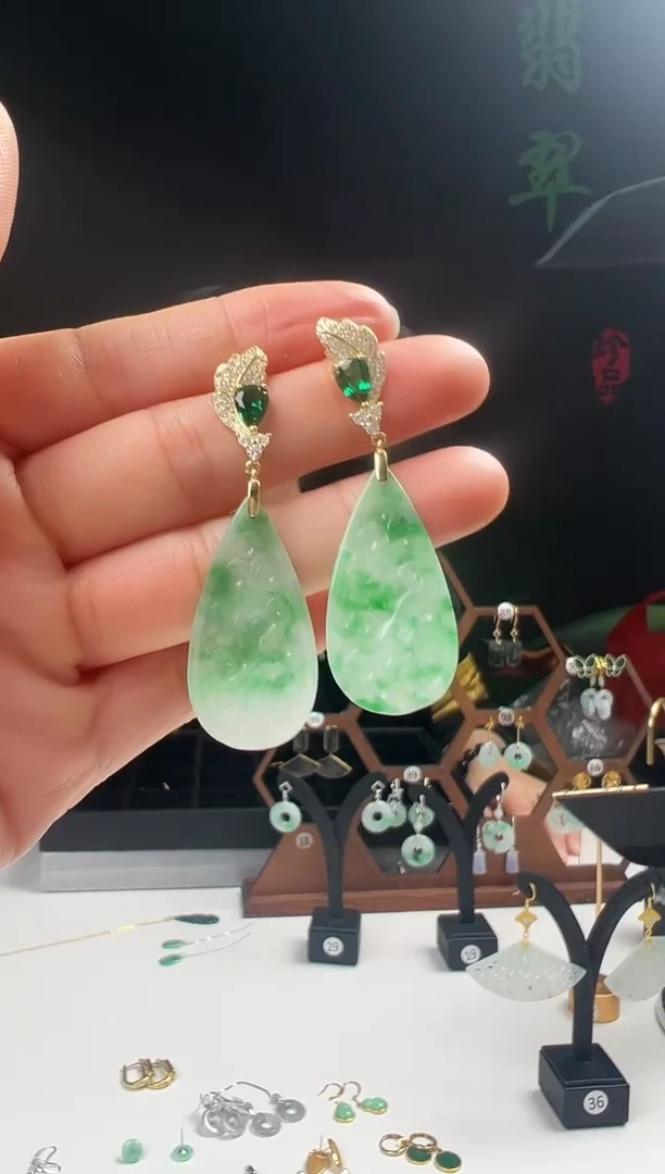 银S925镶嵌翡翠耳饰001