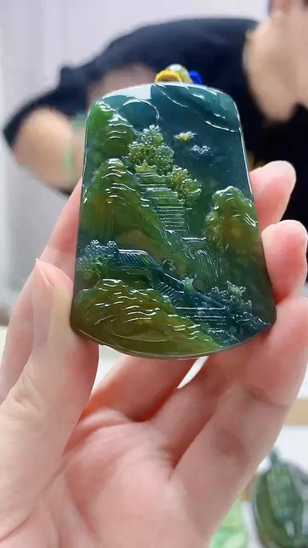 未镶嵌定制翡翠4688zm-毛货挂件11山水