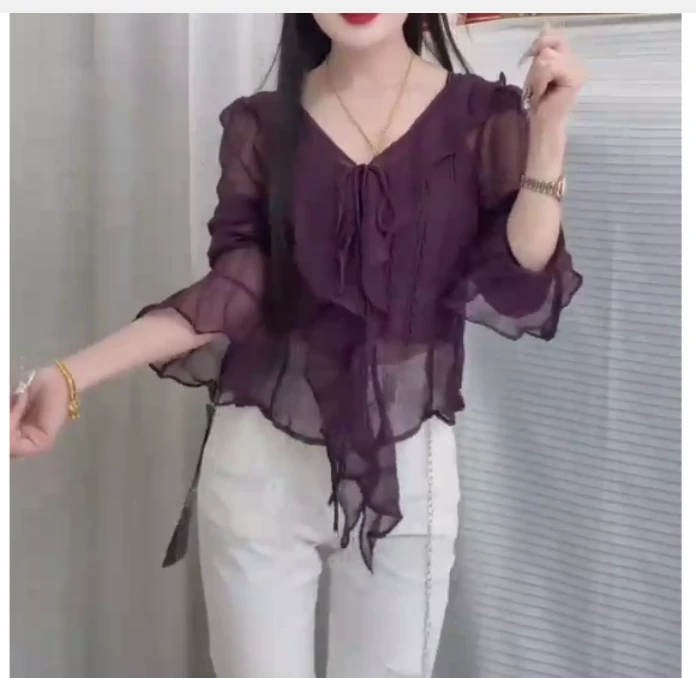 2025夏季新款同款洋气减龄韩版爆款薄款上衣裤子女陶A12