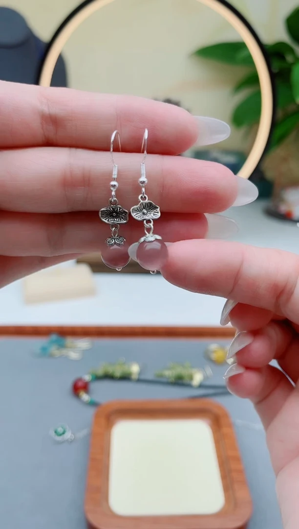 玛瑙/玉髓耳饰银S925镶嵌8896