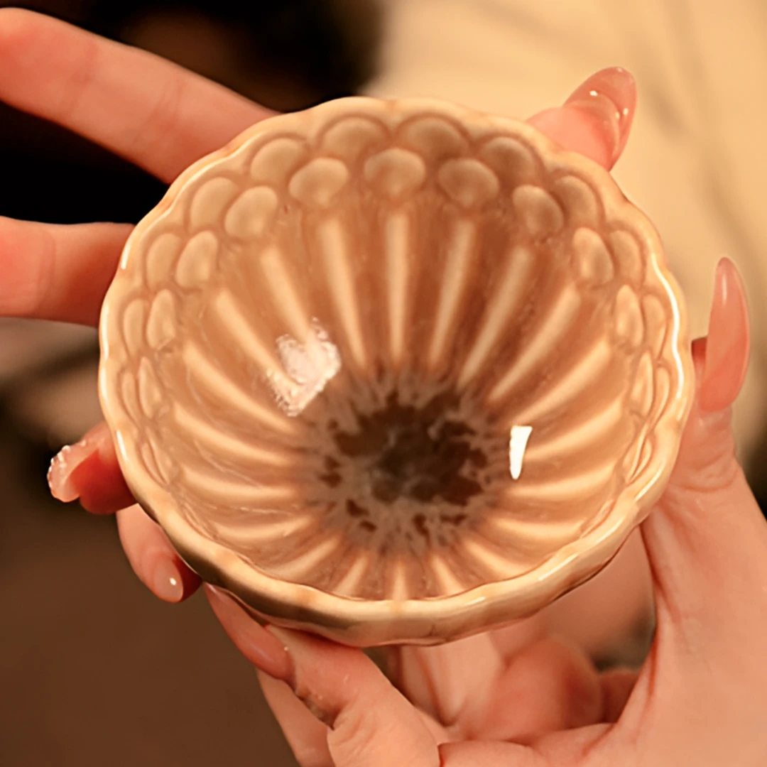当代 窑变釉姜黄精致陶瓷茶具普洱孔雀杯